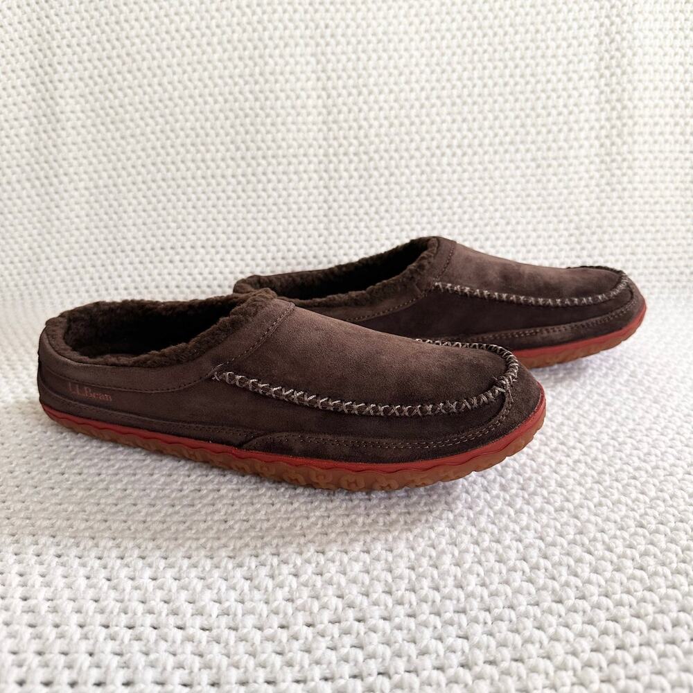 LL Bean NIB Men's Mountain Slipper Scuff Shoes Chocolate Brown Red Sole 10